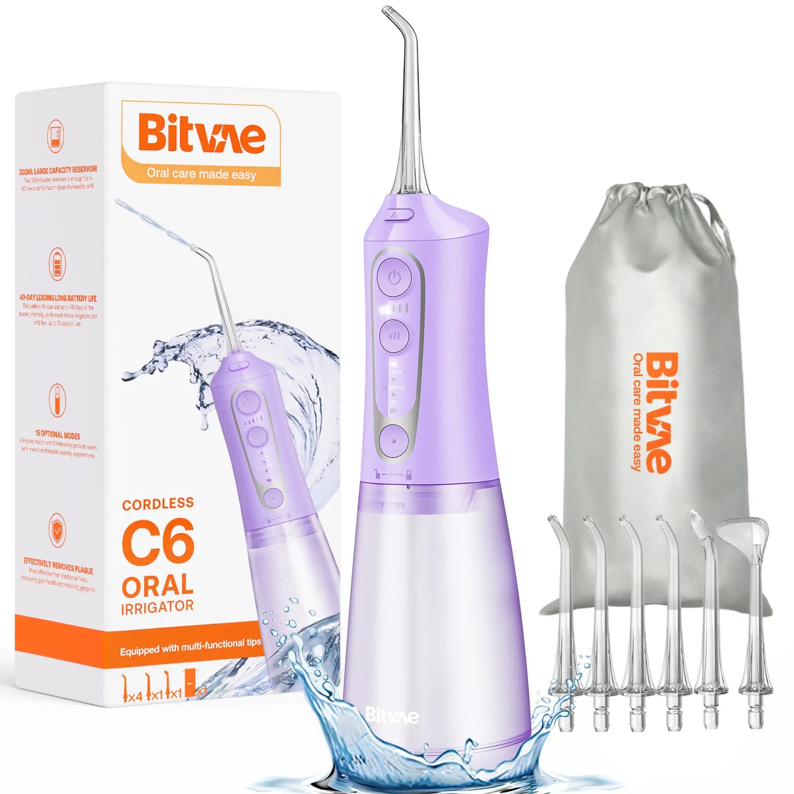 Bitvae C1/C5/C6 Water Flosser for Teeth - Cordless Portable Oral Irrigator, Powerful and Rechargeable, IPX7 Waterproof for Whitening Tablets ,Water Flosser for Teeth Cleane- Dental Kit