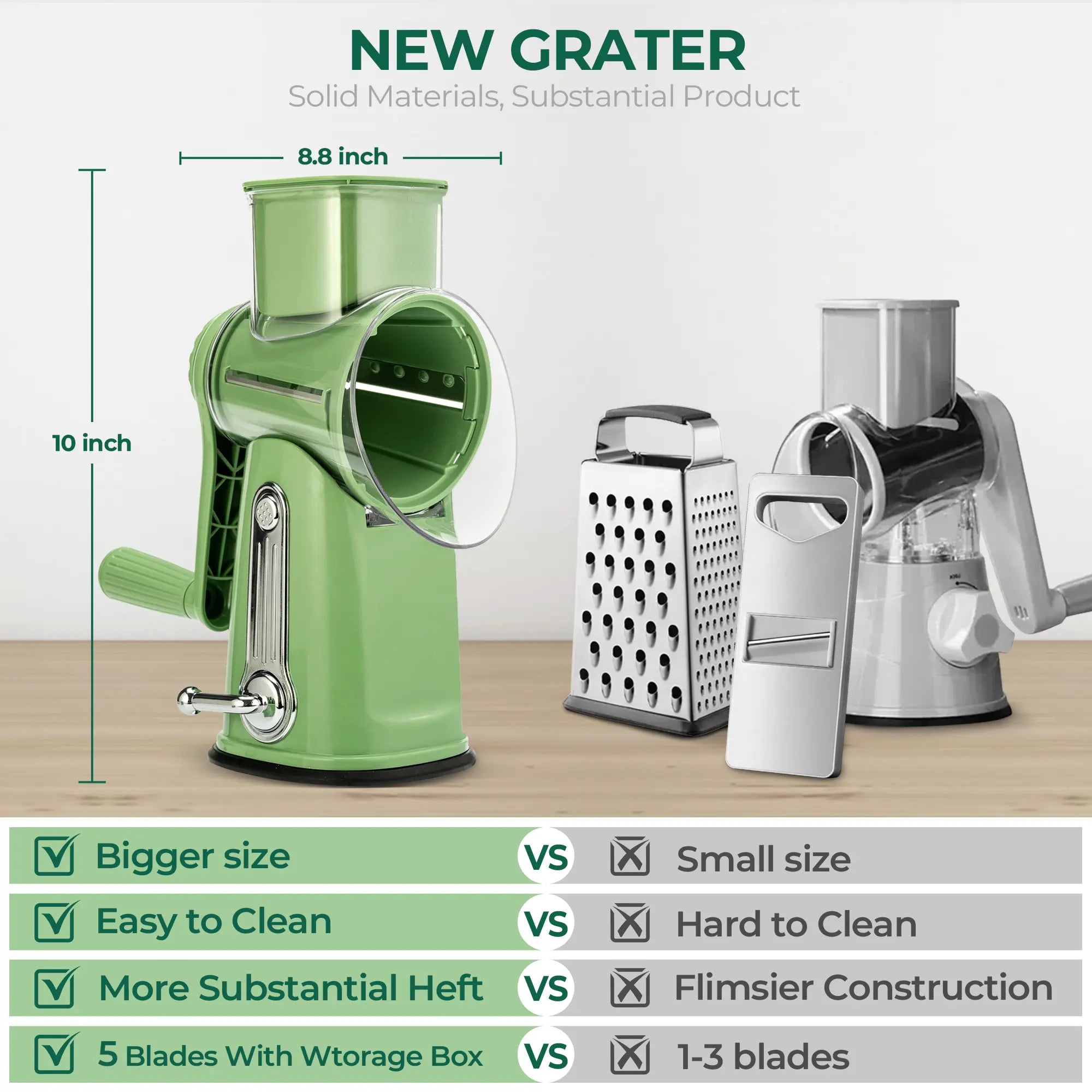 SUSTEAS Rotary Cheese Grater with Handle, 5 Well-Designed Blades, Strong Suction Cup Base, Kitchen Utensils Vegetable Slicer Dicer Fruit Vegetable Slicer Gadgets Kitchen Summerwins
