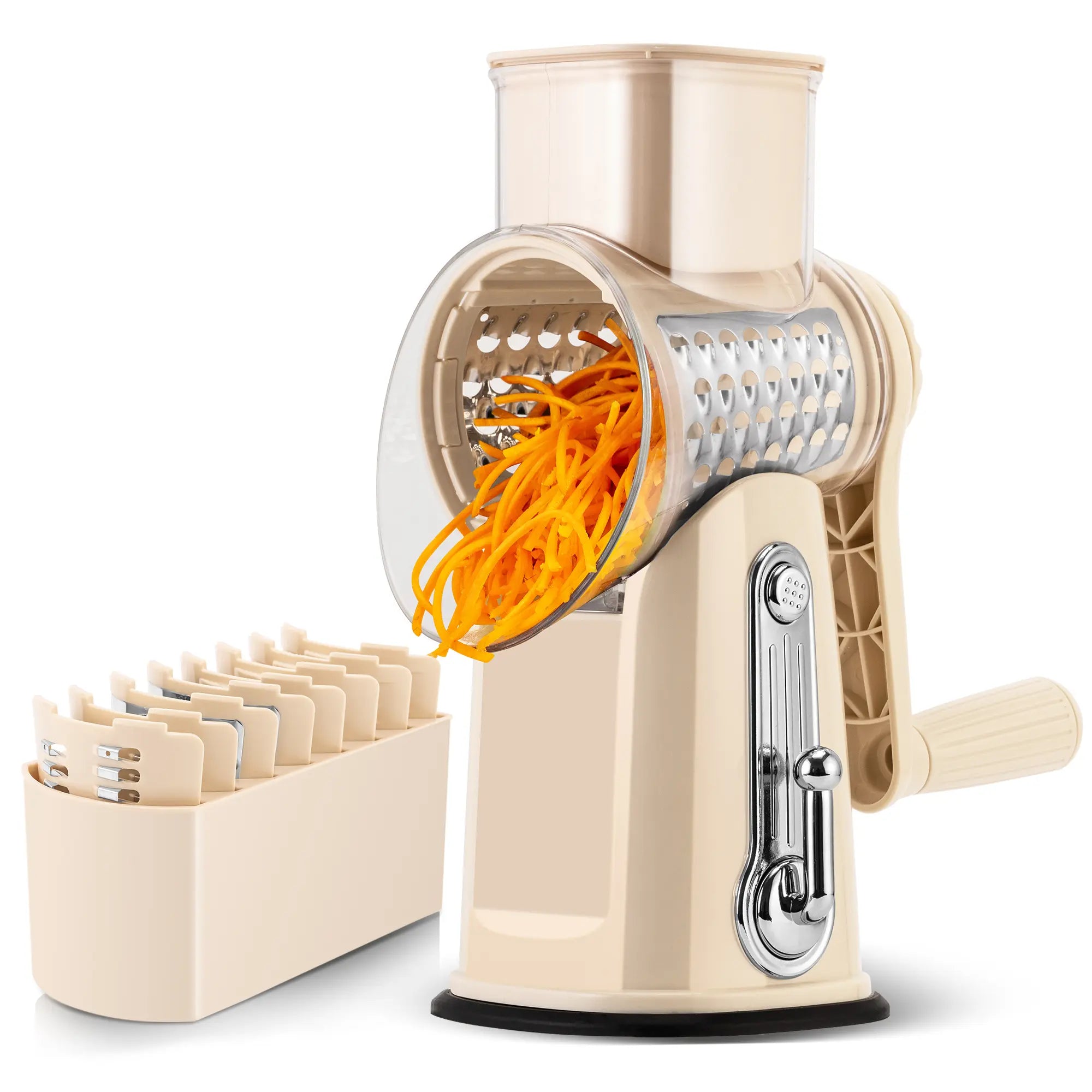 SUSTEAS Rotary Cheese Grater with Handle, 5 Well-Designed Blades, Strong Suction Cup Base, Kitchen Utensils Vegetable Slicer Dicer Fruit Vegetable Slicer Gadgets Kitchen Summerwins