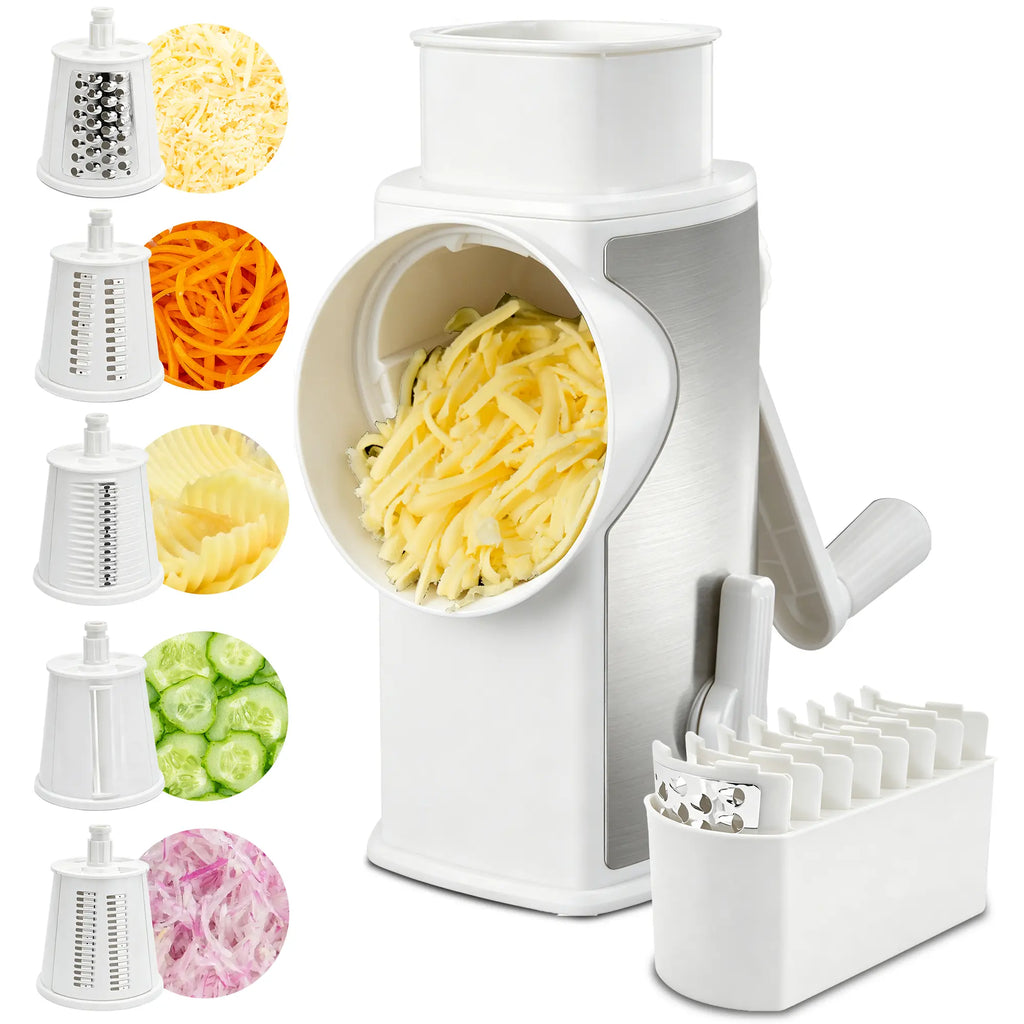 SUSTEAS Rotary Cheese Grater with Handle, 5 Well-Designed Blades, Strong Suction Cup Base, Kitchen Utensils Vegetable Slicer Dicer Fruit Vegetable Slicer Gadgets Kitchen Summerwins