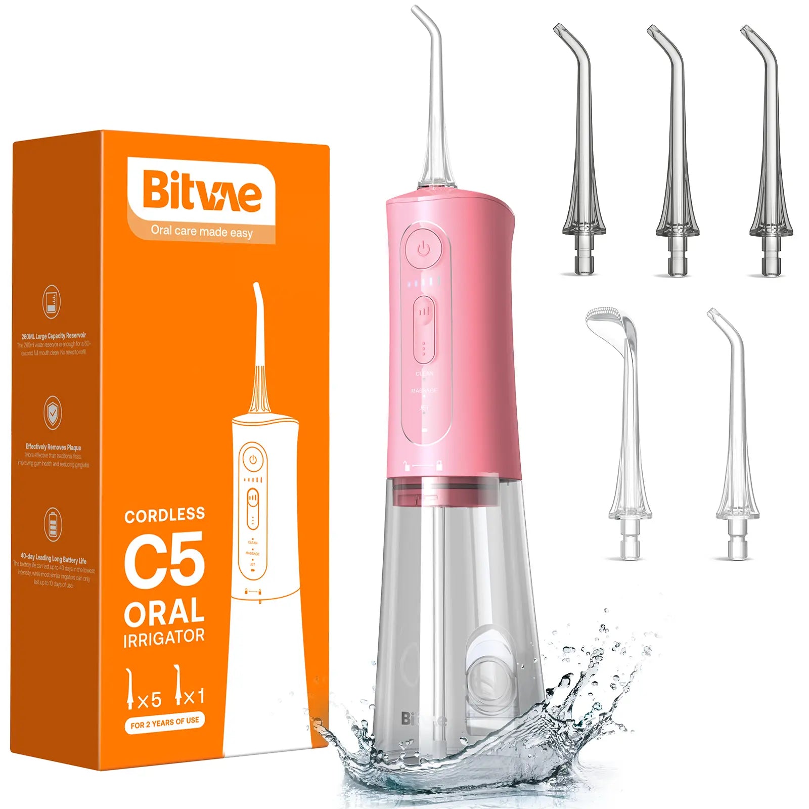 Bitvae C1/C5/C6 Water Flosser for Teeth - Cordless Portable Oral Irrigator, Powerful and Rechargeable, IPX7 Waterproof for Whitening Tablets ,Water Flosser for Teeth Cleane- Dental Kit