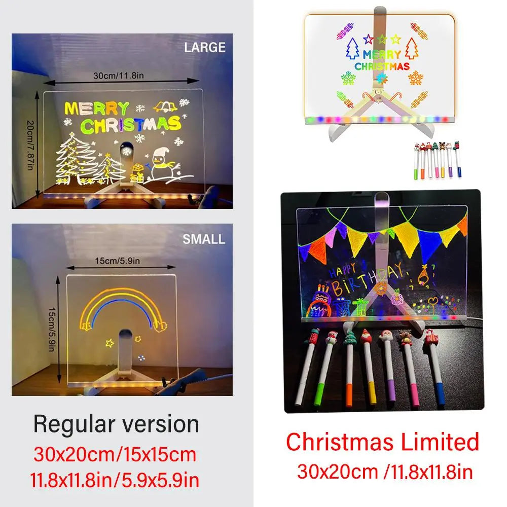 LED Light up Acrylic Message Board Home Decor, LED Lighted Erasable Drawing Board Desktop Light with 7 Pen