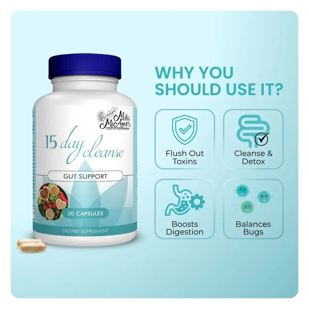15 Day Cleanse - Gut and Colon Support | Caffeine Free | Advanced Formula with Senna, Cascara Sagrada, & Psyllium Husk | Non-Gmo | 30 Capsules