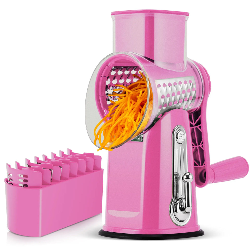 SUSTEAS Rotary Cheese Grater with Handle, 5 Well-Designed Blades, Strong Suction Cup Base, Kitchen Utensils Vegetable Slicer Dicer Fruit Vegetable Slicer Gadgets Kitchen Summerwins