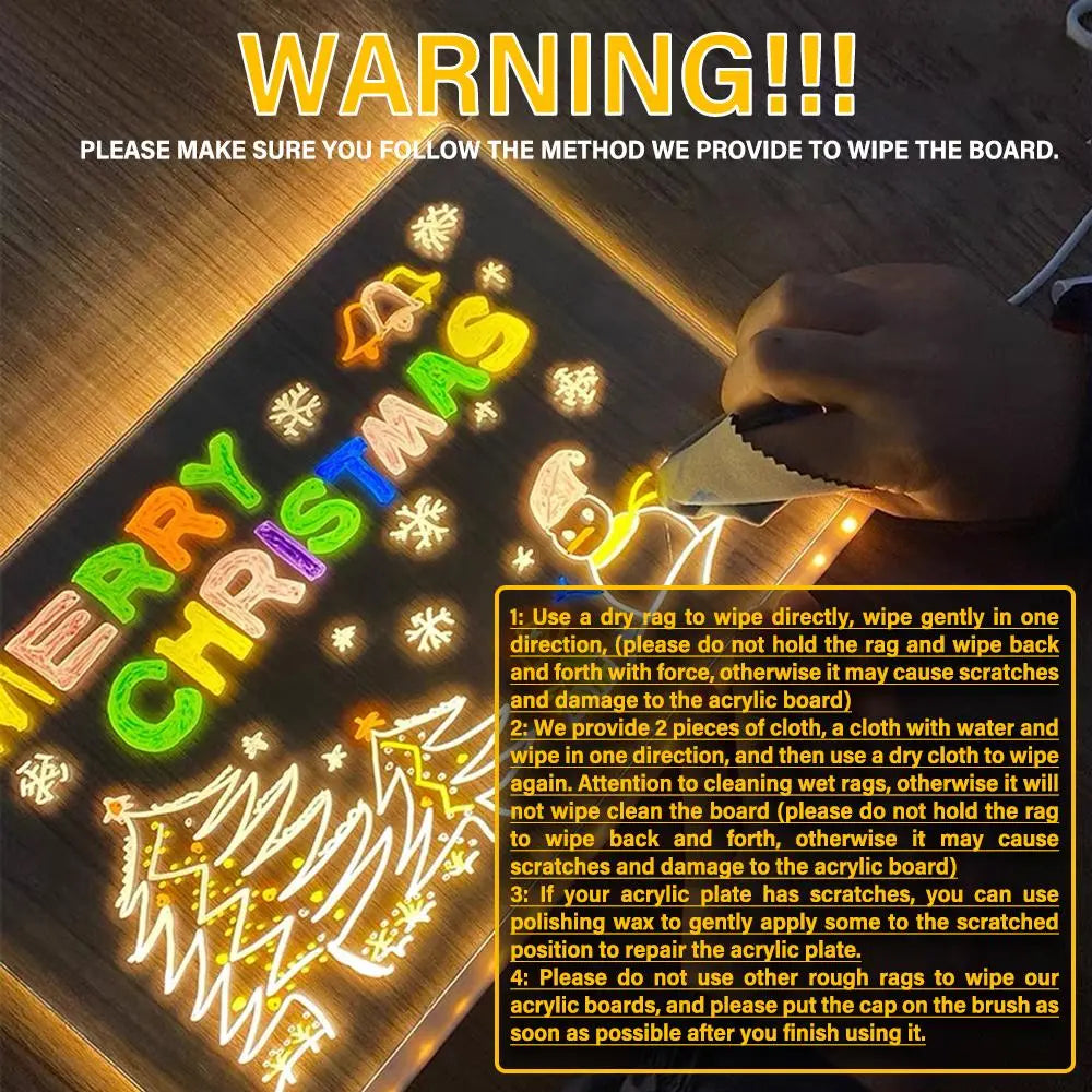 LED Light up Acrylic Message Board Home Decor, LED Lighted Erasable Drawing Board Desktop Light with 7 Pen