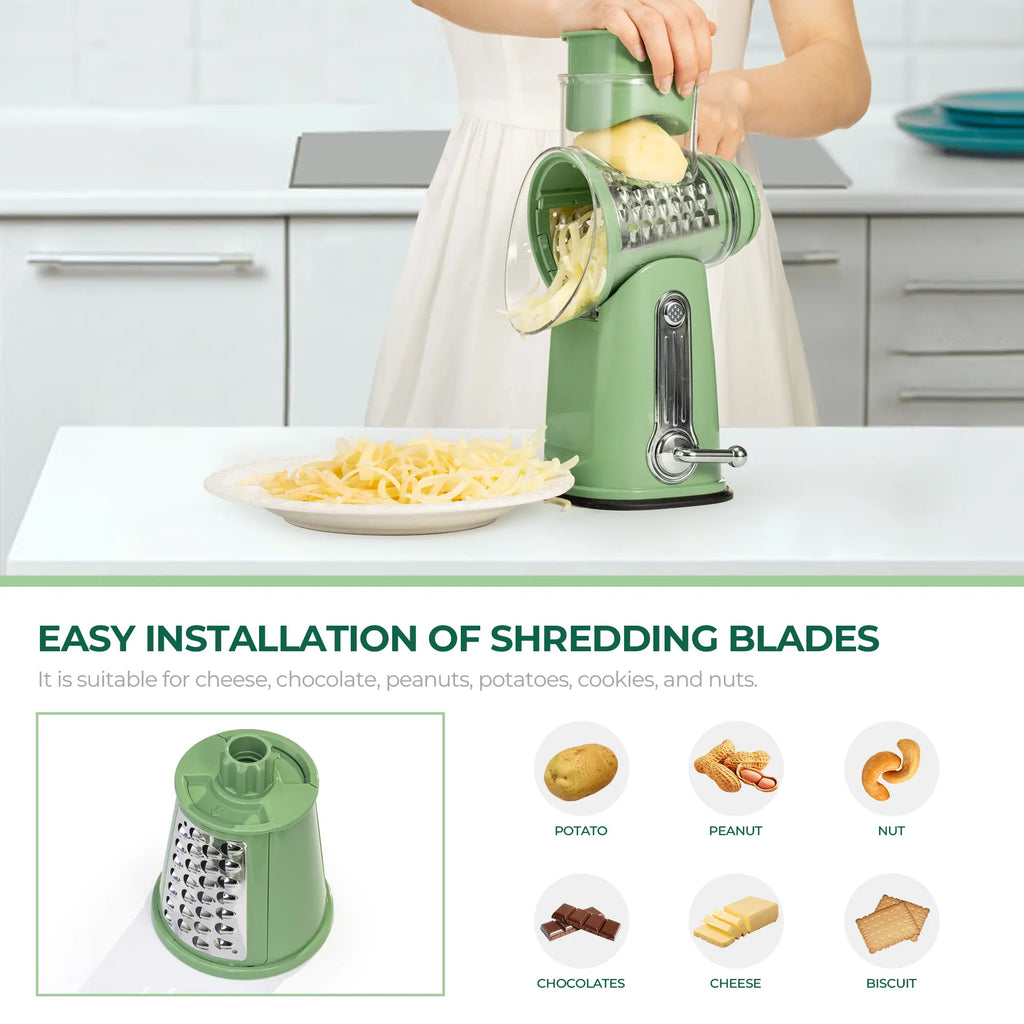 SUSTEAS Rotary Cheese Grater with Handle, 5 Well-Designed Blades, Strong Suction Cup Base, Kitchen Utensils Vegetable Slicer Dicer Fruit Vegetable Slicer Gadgets Kitchen Summerwins