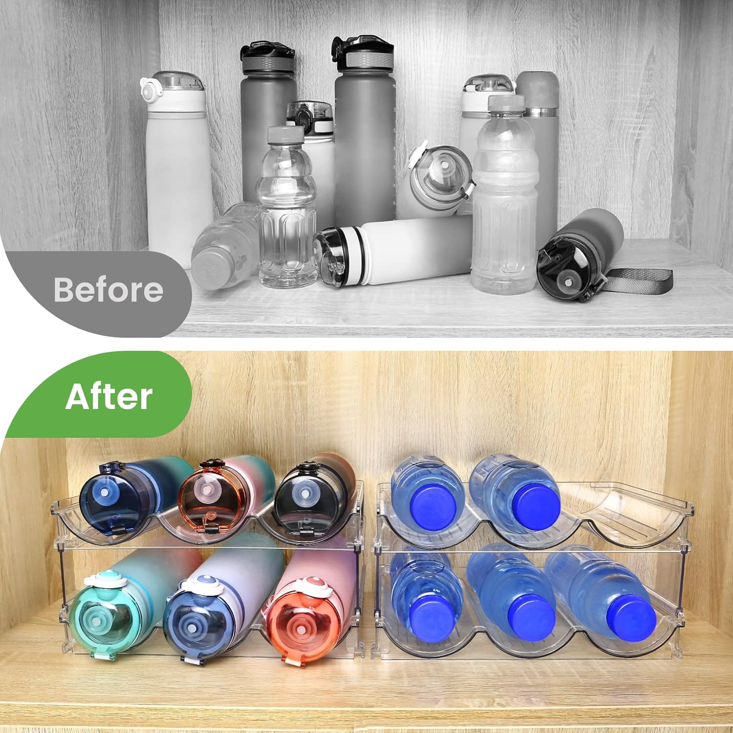 Maximize Your Space with Our Stackable Water Bottle Organizer - 2 Pack for Effortless Storage and Style