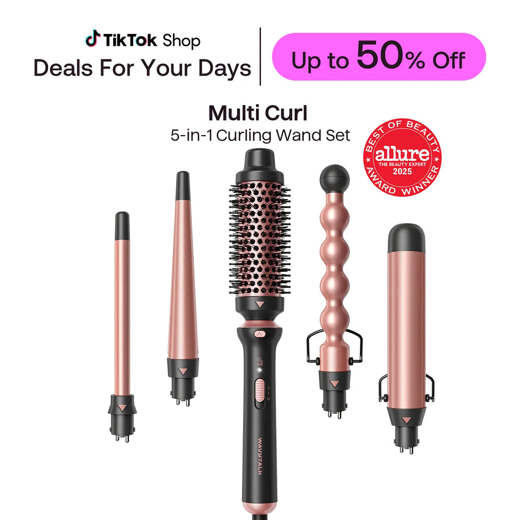 Wavytalk Multi-Curl 5-In-1 Ceramic Curling Wand Set, Fast Heat up Curling Wand from 1/2 to 1 1/4 Inch and a Thermal Brush, Dual Voltage Curling Iron