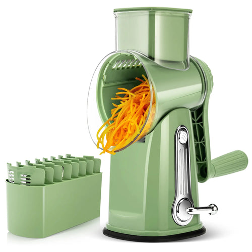 SUSTEAS Rotary Cheese Grater with Handle, 5 Well-Designed Blades, Strong Suction Cup Base, Kitchen Utensils Vegetable Slicer Dicer Fruit Vegetable Slicer Gadgets Kitchen Summerwins