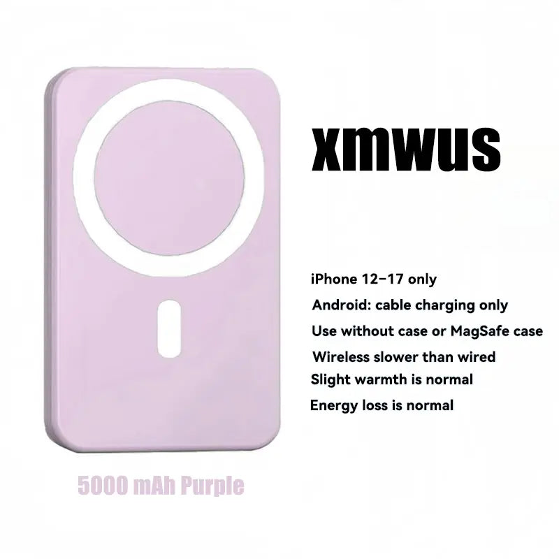Power Up Your iPhone: 5000mAh Magnetic Wireless Power Bank for iPhone 12-17 Series - Perfect for On-the-Go Charging!