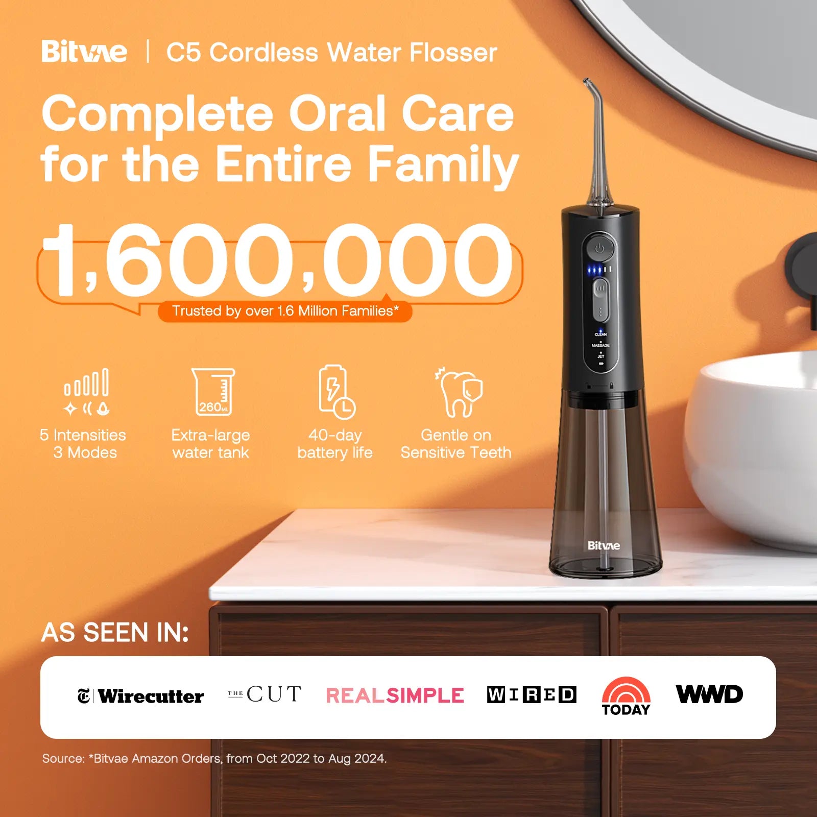 Bitvae C1/C5/C6 Water Flosser for Teeth - Cordless Portable Oral Irrigator, Powerful and Rechargeable, IPX7 Waterproof for Whitening Tablets ,Water Flosser for Teeth Cleane- Dental Kit