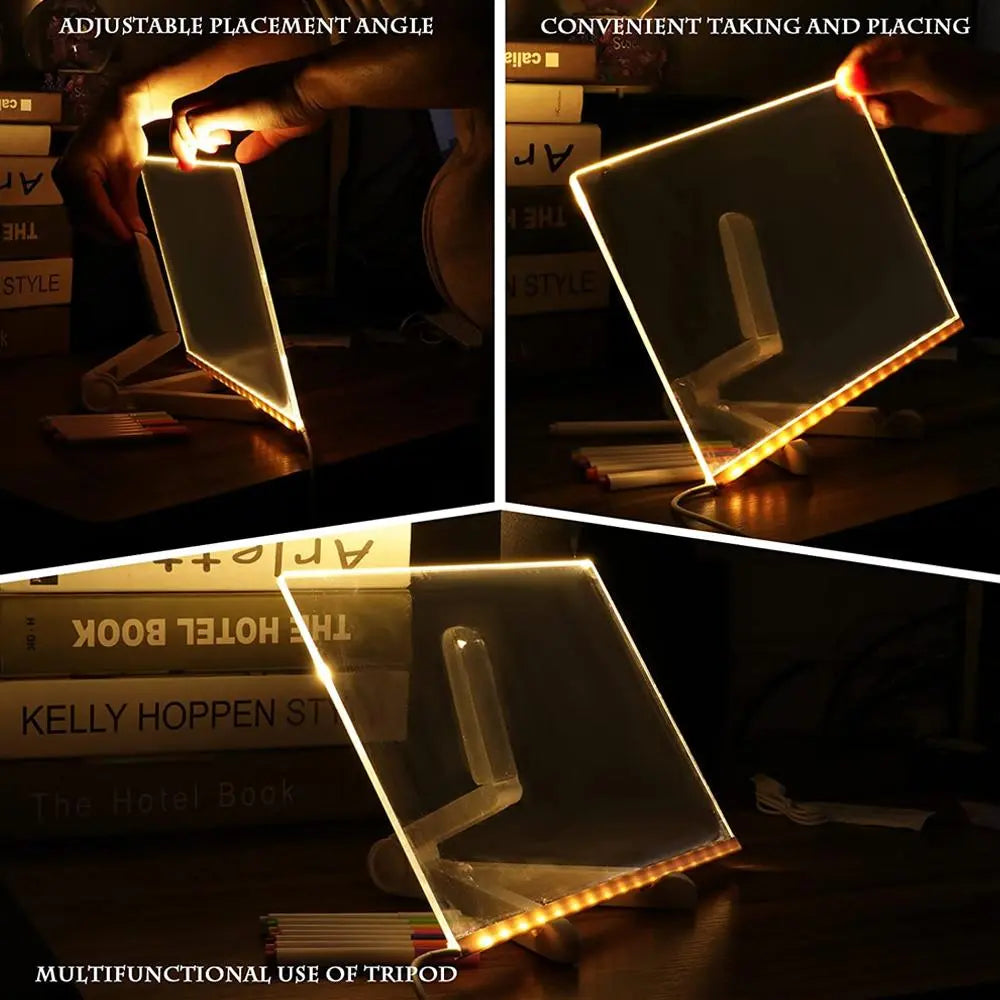 LED Light up Acrylic Message Board Home Decor, LED Lighted Erasable Drawing Board Desktop Light with 7 Pen