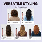 Wavytalk Multi-Curl 5-In-1 Ceramic Curling Wand Set, Fast Heat up Curling Wand from 1/2 to 1 1/4 Inch and a Thermal Brush, Dual Voltage Curling Iron