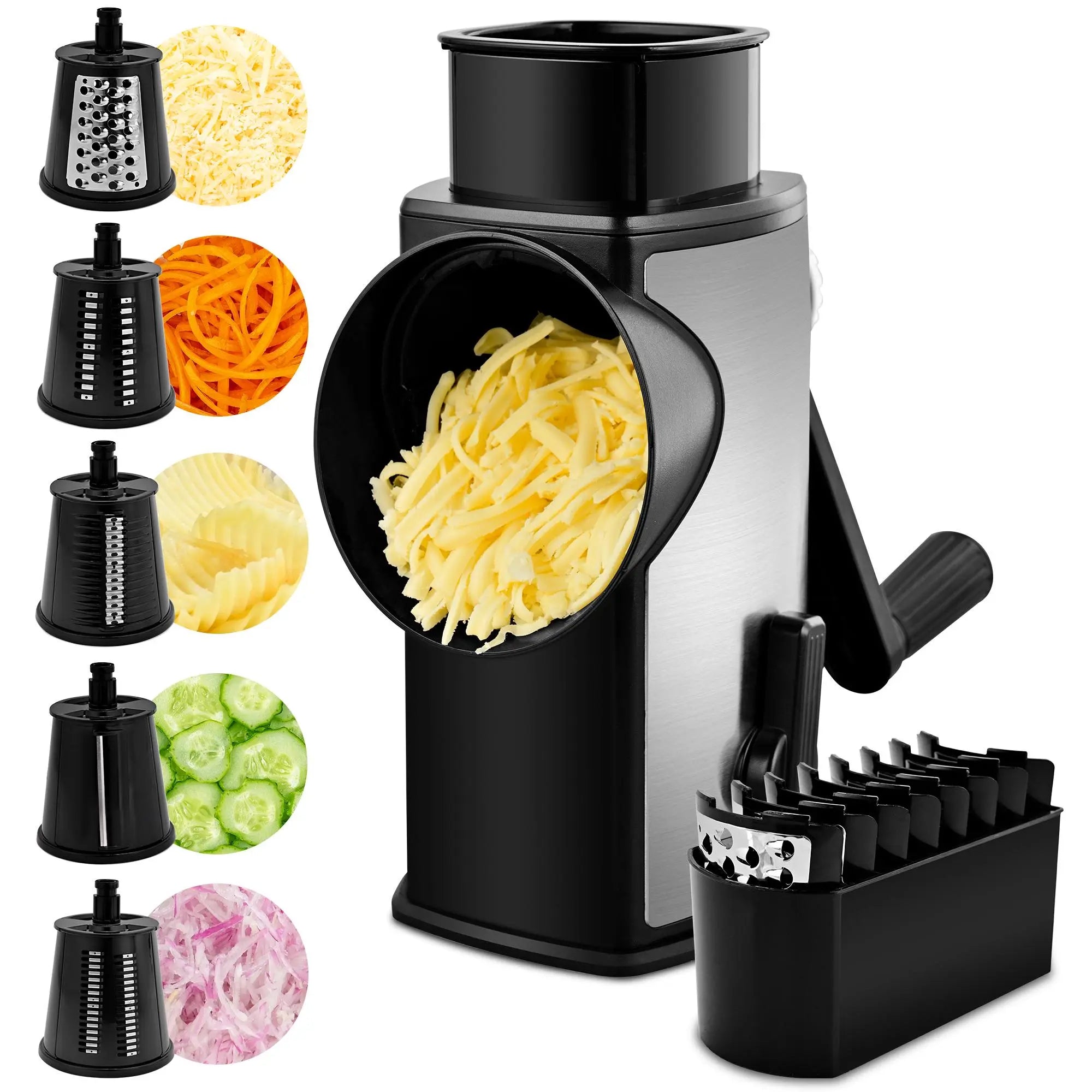 SUSTEAS Rotary Cheese Grater with Handle, 5 Well-Designed Blades, Strong Suction Cup Base, Kitchen Utensils Vegetable Slicer Dicer Fruit Vegetable Slicer Gadgets Kitchen Summerwins