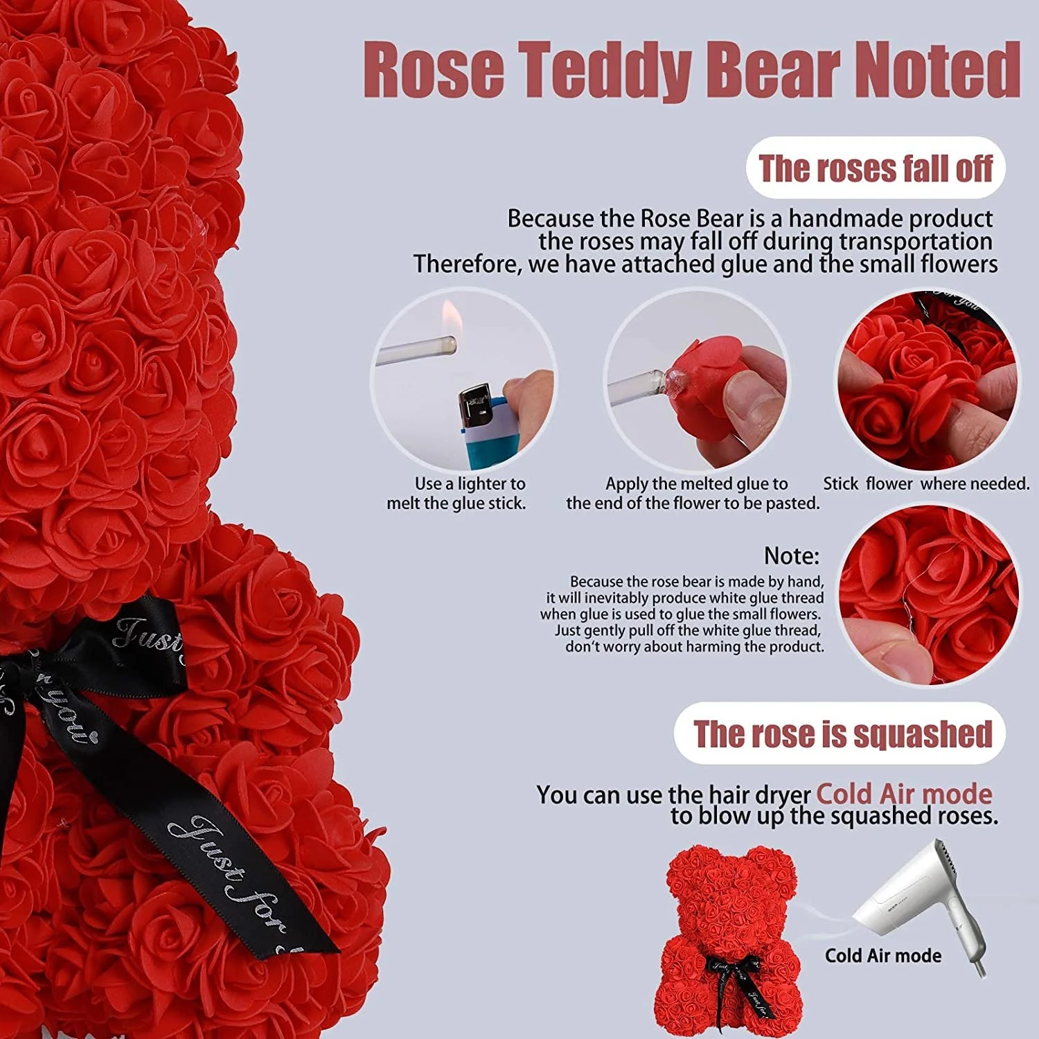 Teddy Flower Bear Rose Teddy Bear 10 Inch Rose Bear 