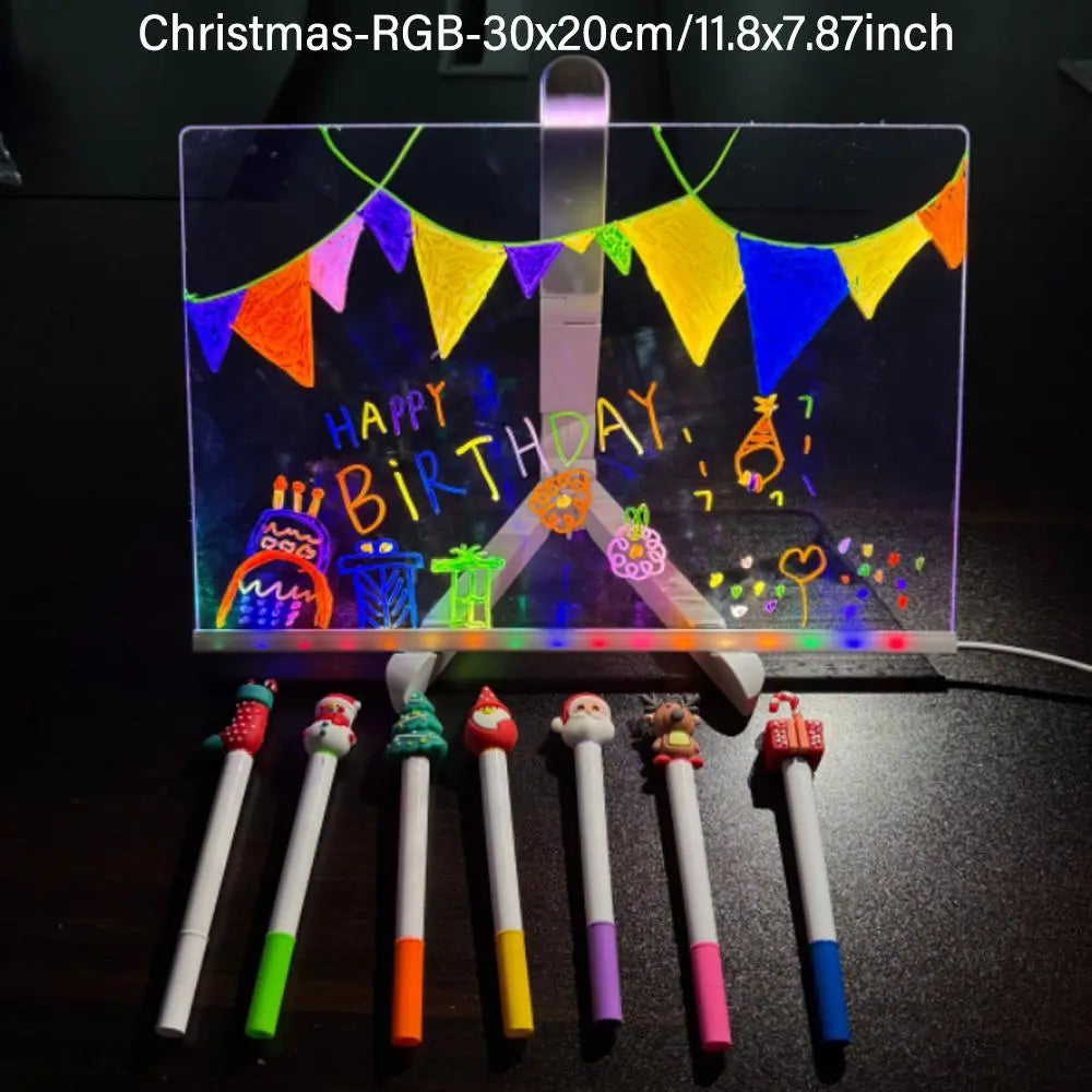 LED Light up Acrylic Message Board Home Decor, LED Lighted Erasable Drawing Board Desktop Light with 7 Pen