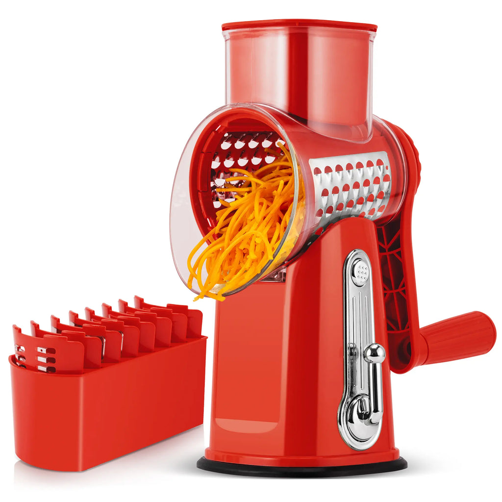 SUSTEAS Rotary Cheese Grater with Handle, 5 Well-Designed Blades, Strong Suction Cup Base, Kitchen Utensils Vegetable Slicer Dicer Fruit Vegetable Slicer Gadgets Kitchen Summerwins