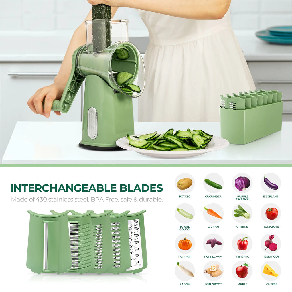 SUSTEAS Rotary Cheese Grater with Handle, 5 Well-Designed Blades, Strong Suction Cup Base, Kitchen Utensils Vegetable Slicer Dicer Fruit Vegetable Slicer Gadgets Kitchen Summerwins