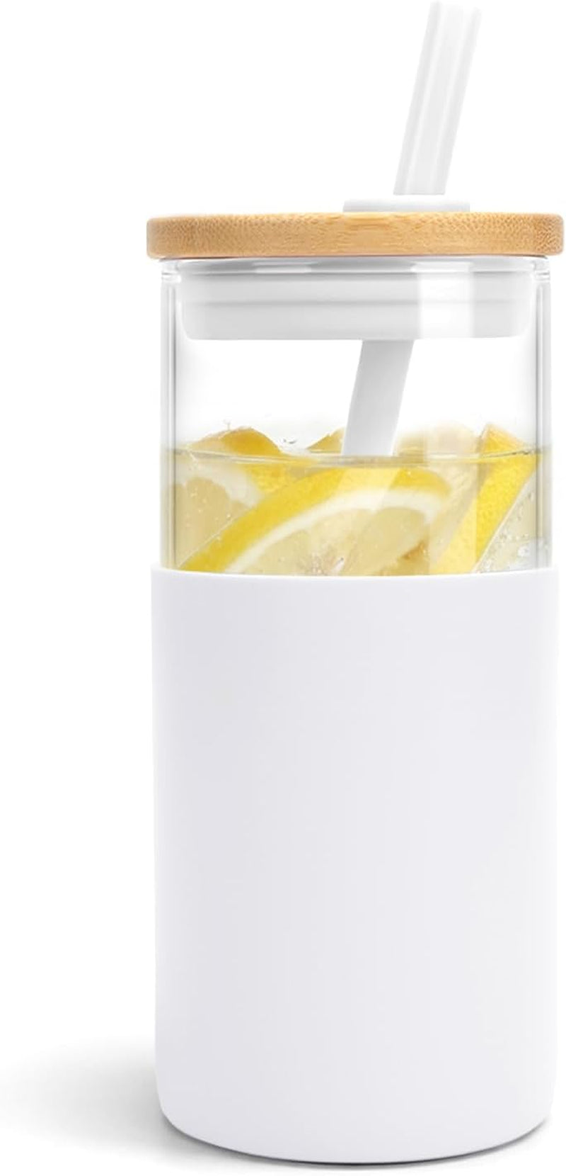 16 Oz Glass Tumbler with Lids and Straw, Reusable Iced Coffee Cup & Smoothie Cup with Bamboo Lid