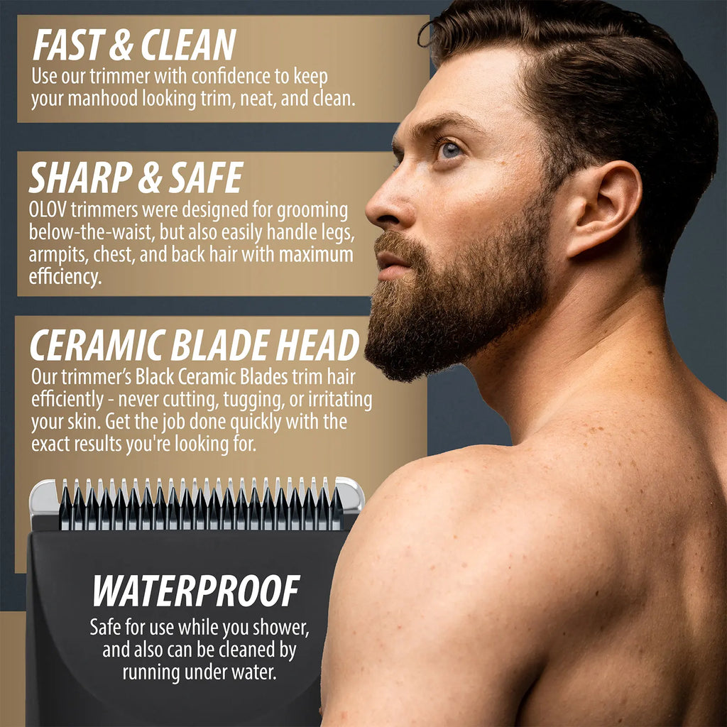 OLOV Anti-Nick Body & Ball Trimmer - Men'S Hair Removal Groomer with Safe Ceramic Blade, Beauty Products for Guys Gifts