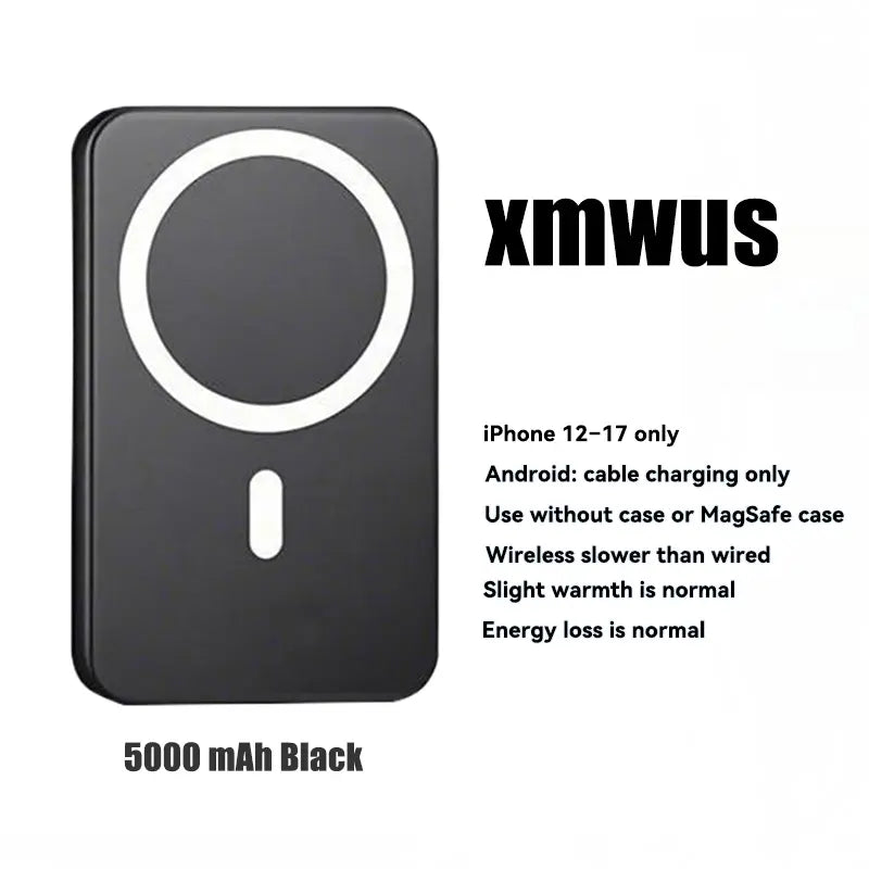 Power Up Your iPhone: 5000mAh Magnetic Wireless Power Bank for iPhone 12-17 Series - Perfect for On-the-Go Charging!