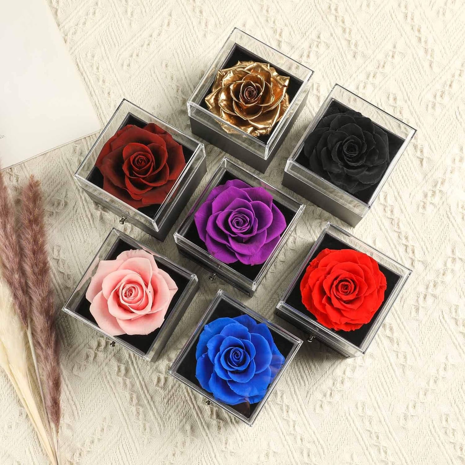 Preserved Real Rose Drawer with Heart Necklace I Love You in 100 Languages Gift Set