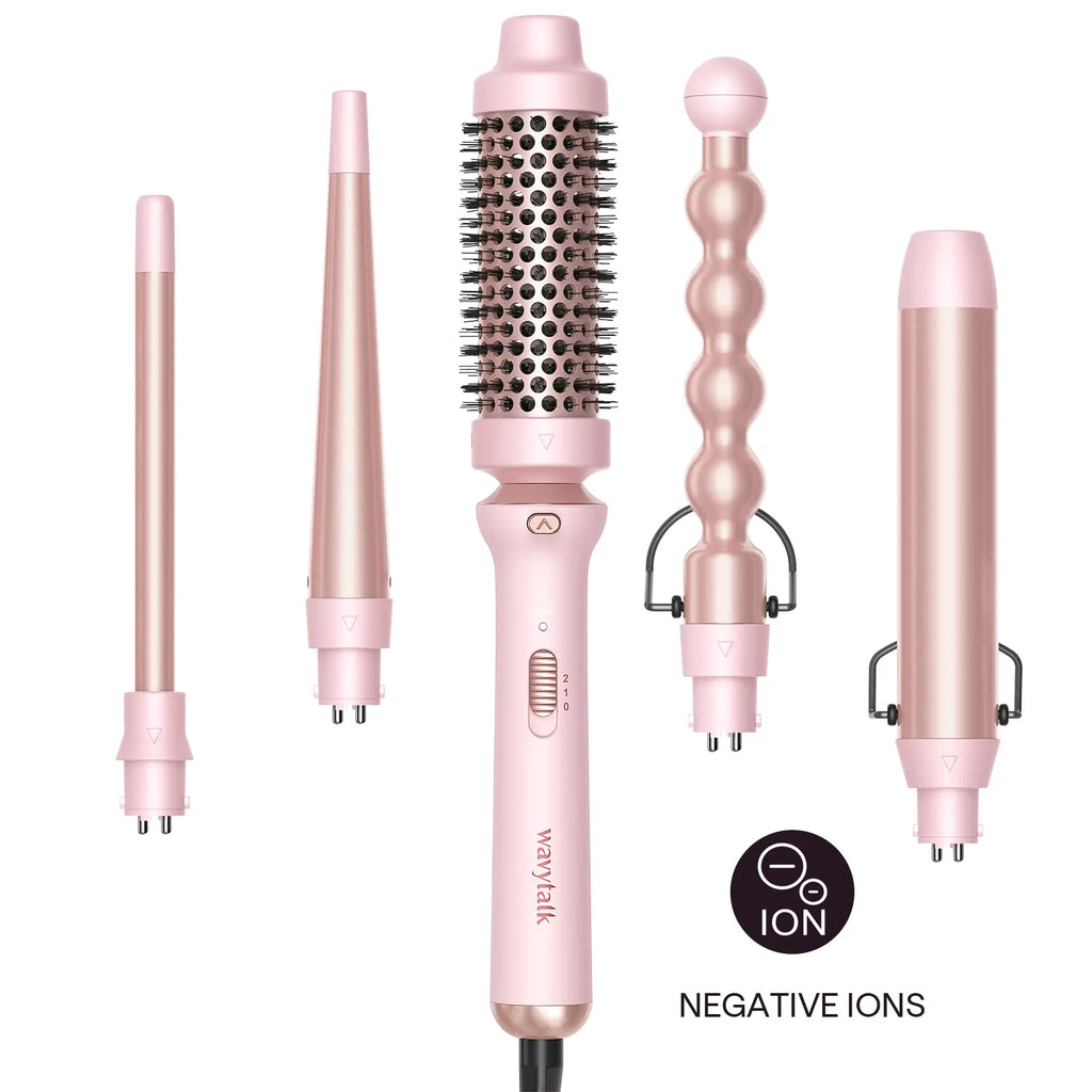 Wavytalk Multi-Curl 5-In-1 Ceramic Curling Wand Set, Fast Heat up Curling Wand from 1/2 to 1 1/4 Inch and a Thermal Brush, Dual Voltage Curling Iron